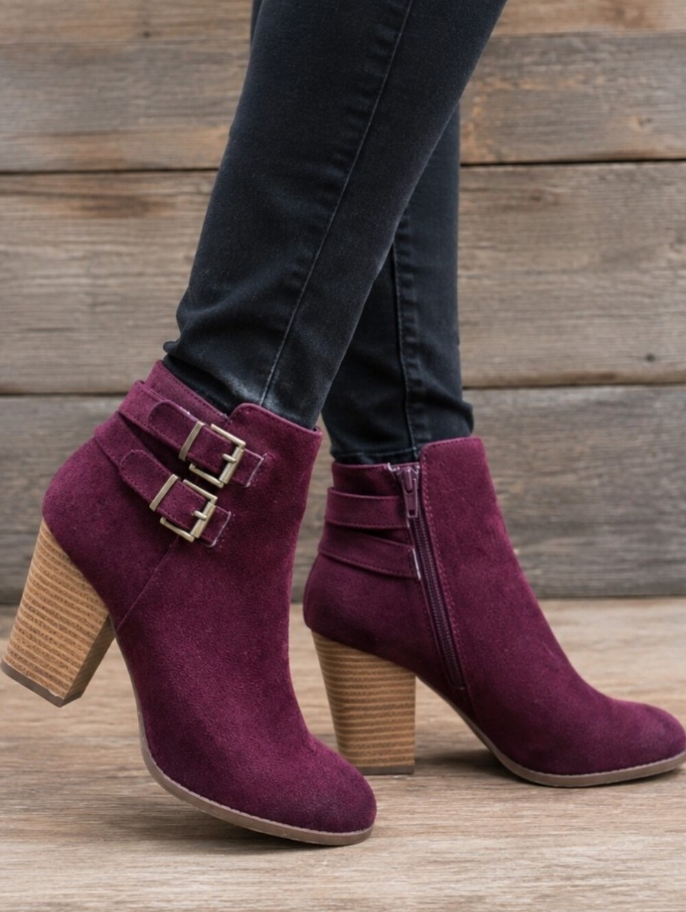 Charlotte Russe Lux Y2K Boho Glam Burgundy Double Buckle Block Heel Bootie 7M